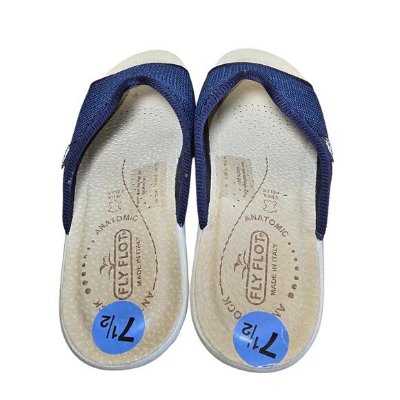 Fly Flot Italian Navy Wedge Slide Sandals Anatomic Mesh Womens 7.5 EU 38 - Picture 5 of 8